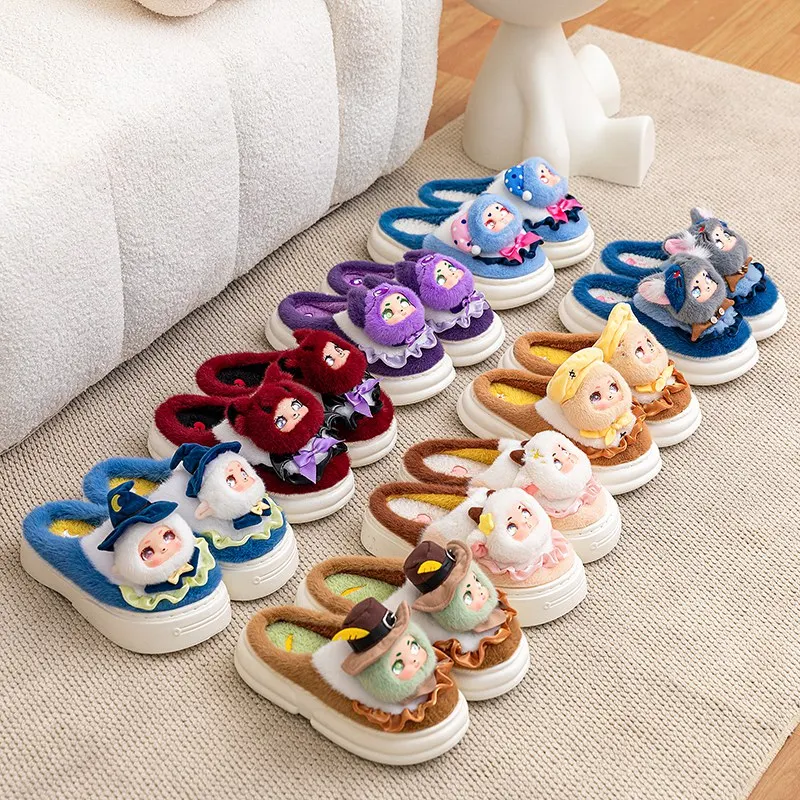 

Милые пушистые тапочки с изображением оборотня для женщин и мужчин, зимняя теплая обувь, мягкие плюшевые нескользящие домашние хлопковые тапочки для пар