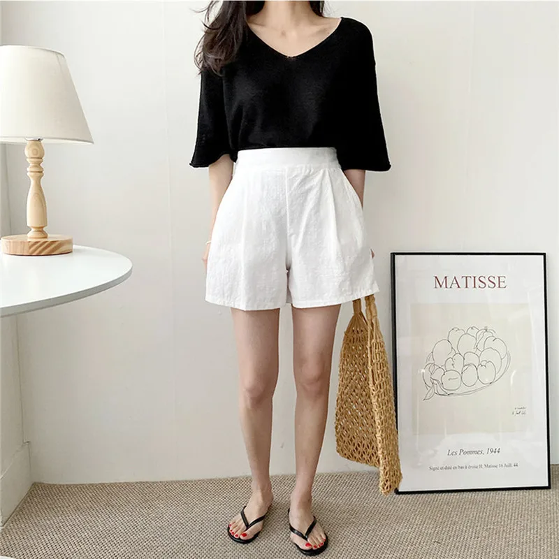 Afslankende hoge taille katoen linnen ort broek dames zomer casual losse broek met rechte pijpen comfortabel ademend