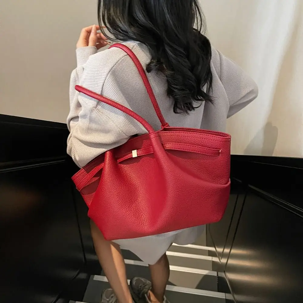 

Fashion Lychee Pattern Underarm Shoulder Bags PU Leather Large Capacity Women's Handbags Solid Color Tote Bag Travel