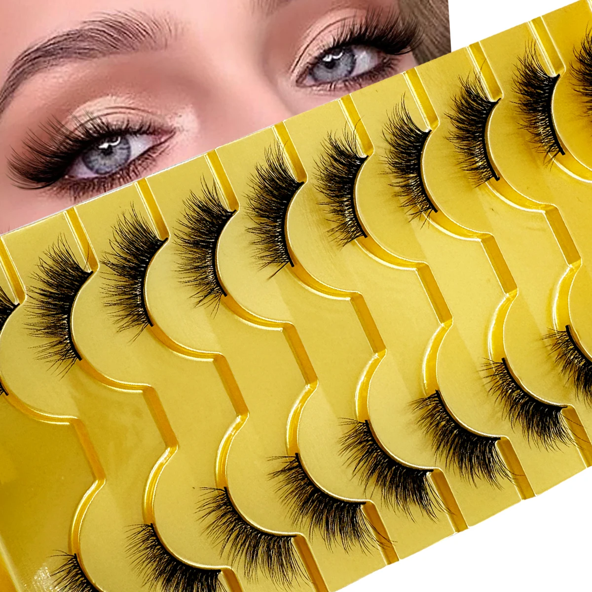 Half Lashes Natural Look Wispy 10 Pairs Cat Eye Lashes 3D False Eyelashes Fluffy Soft 15MM Short Faux Mink Lashes