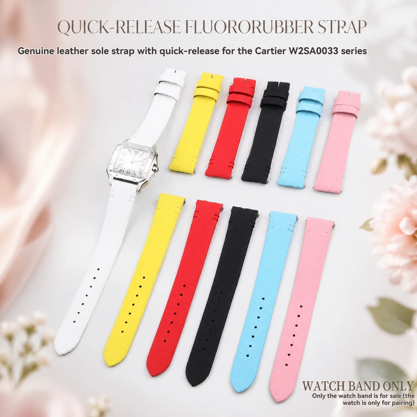 Fluororubber Rubber Strap for Cartier Santos W2SA0033 WSSA0082 WGSA0107 Quick‑Release FKM Watchband for Women Bracelet 16mm