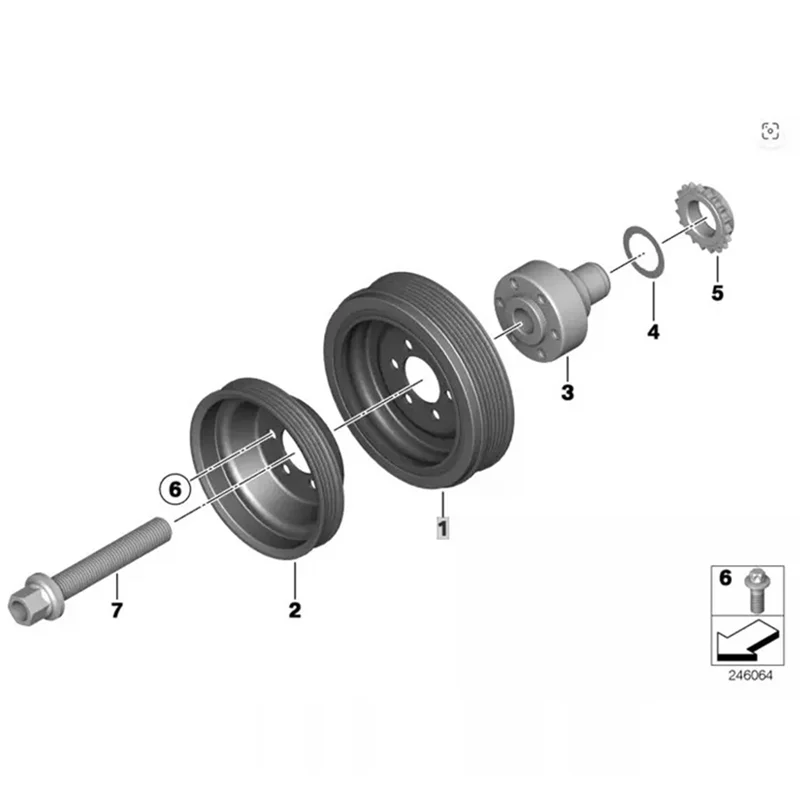 

Belt Pulley 11237624103 For BMW Crankshaft F20 F22 F23 F30 F31 32 F33 F34 F36 F07 F10 X1 E84 X3 F25 X4F26 N20
