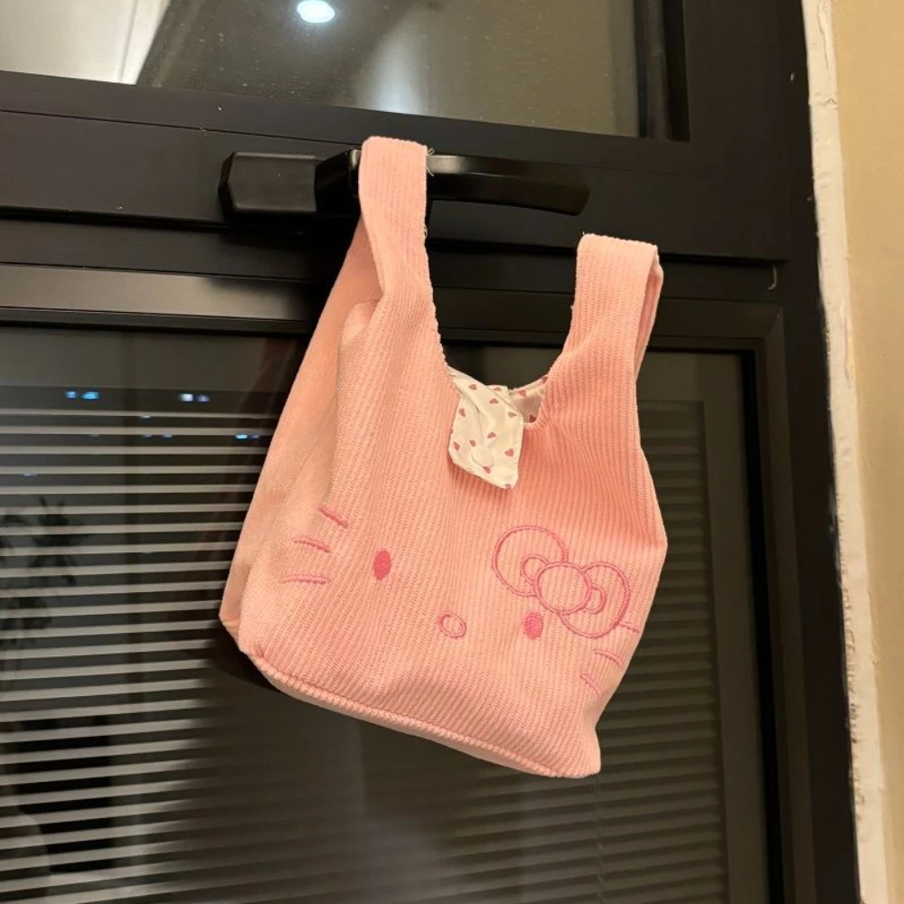 

Cute Corduroy Embroidered Wristbag Mini Handbag Exquisite Small Bag New Anime Hello Kitty shoulder handbags Kawaii shoulder bag
