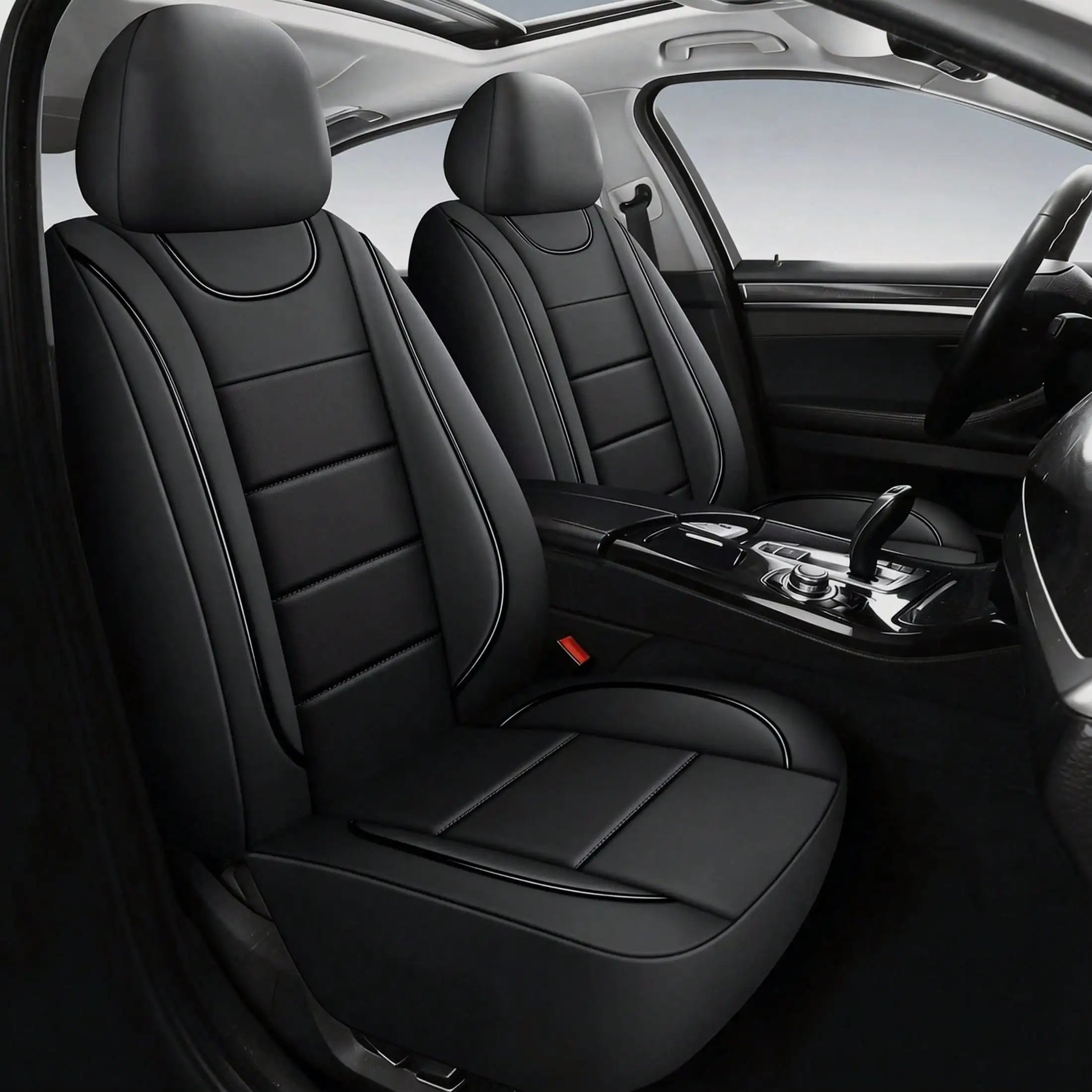 Universal 2-Seat Car Seat Covers. Leather Fabric With Elasticated Design For A Close Fit To The Original Car Seats. Suitable For All Seasons, Durable, Comfortable, And Effectively Protects The Original Car Seats.