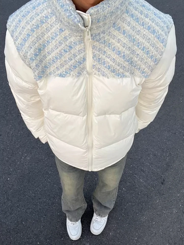 الأمريكية Sle المرقعة الوقوف طوق Thiened القطن Jaet الرجال الشتاء الدافئة ملابس خارجية عادية فضفاضة تناسب تنحنح مستقيم #5