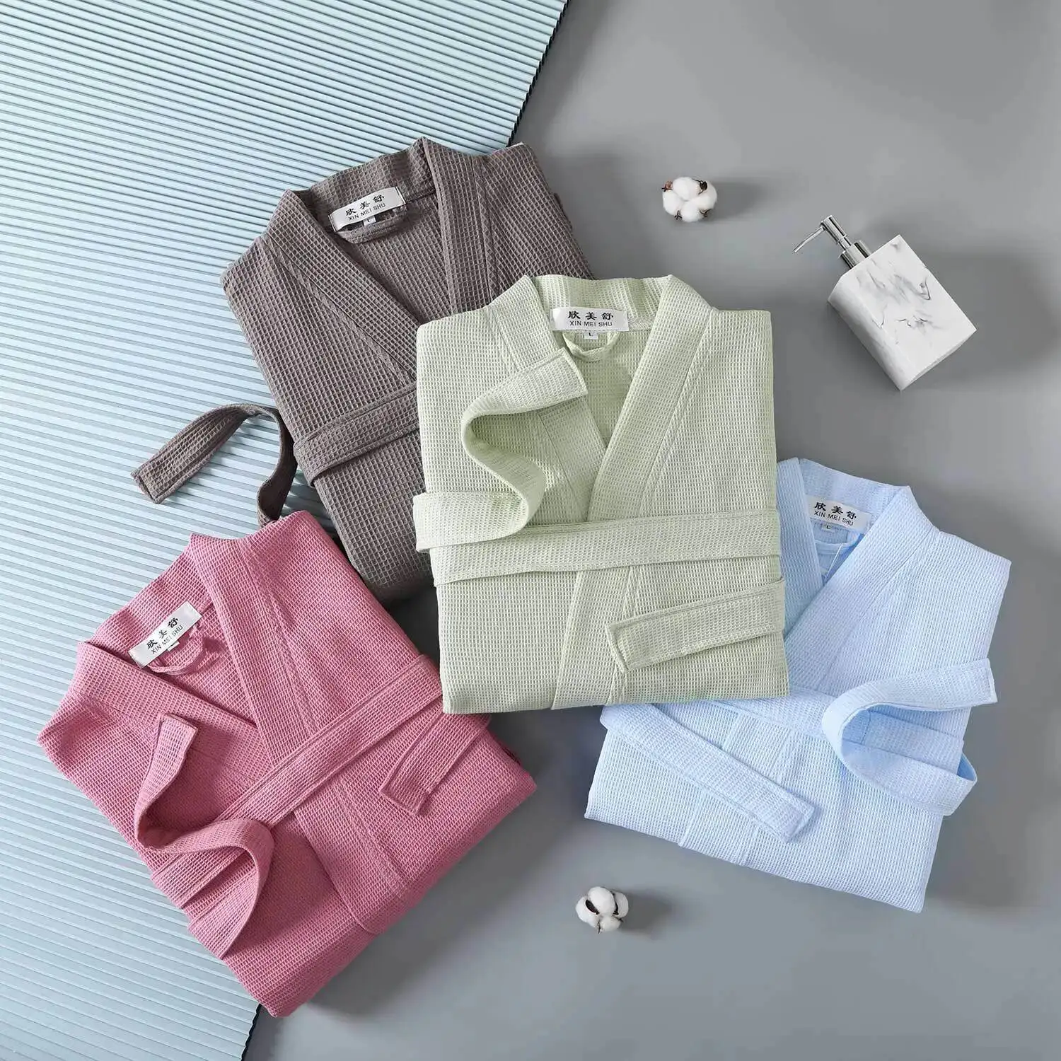 

Хлопковый вафельный халат для пар, весенне-летний тонкий домашний халат юката для отеля, разноцветные ночные халаты для пар