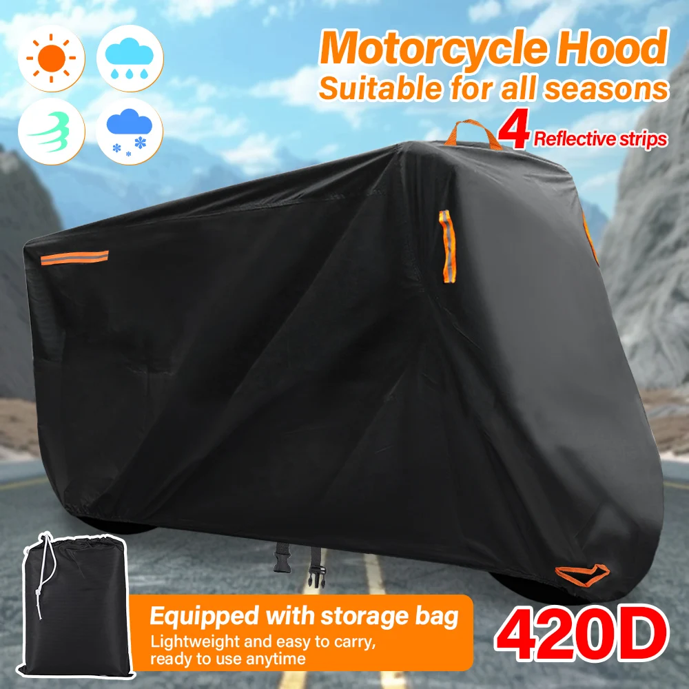 Motorcycle Covers Design Waterproof Motors Dust Rain Snow UV Protector Cover Thick 420D Indoor Outdoor Covers XXXXL Black