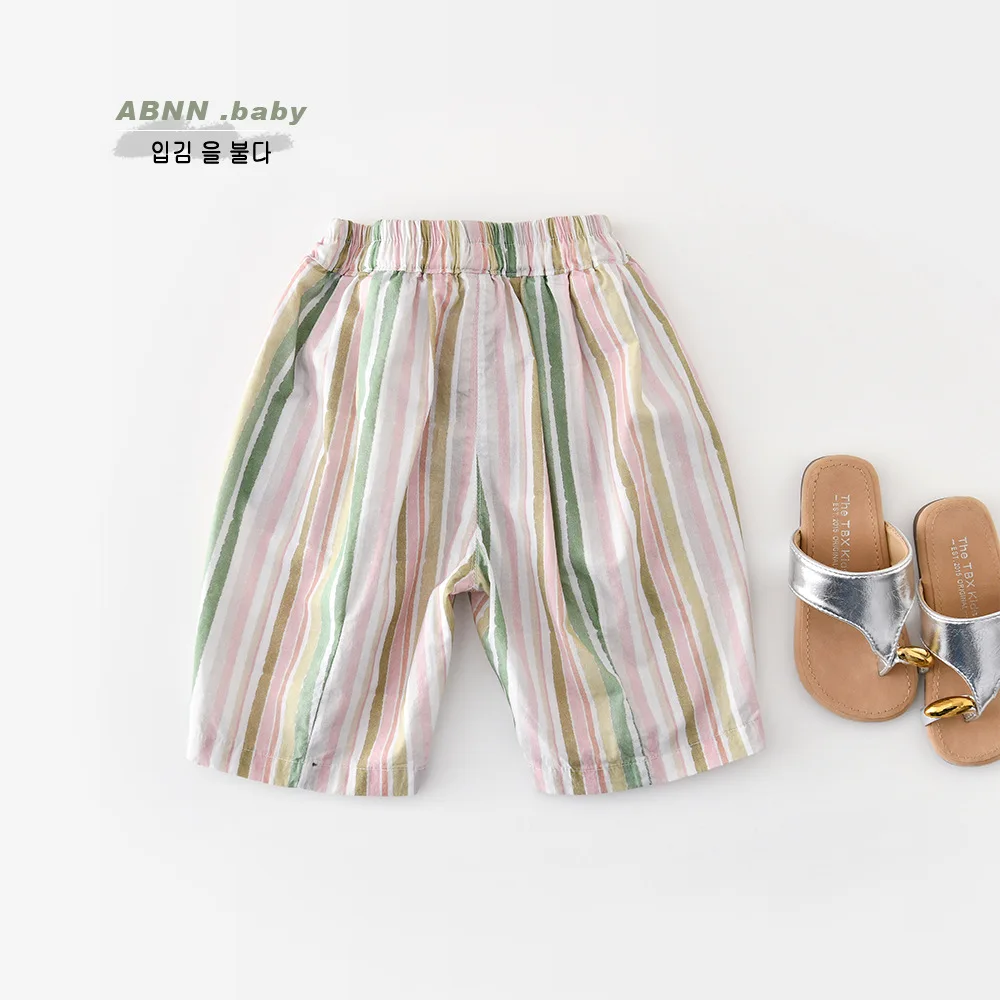 2026 Summer New Baby Casual Striped Shorts Girls Thin Cotton Wide Leg Pants Infant Loose Shorts Fashion Children Clothes