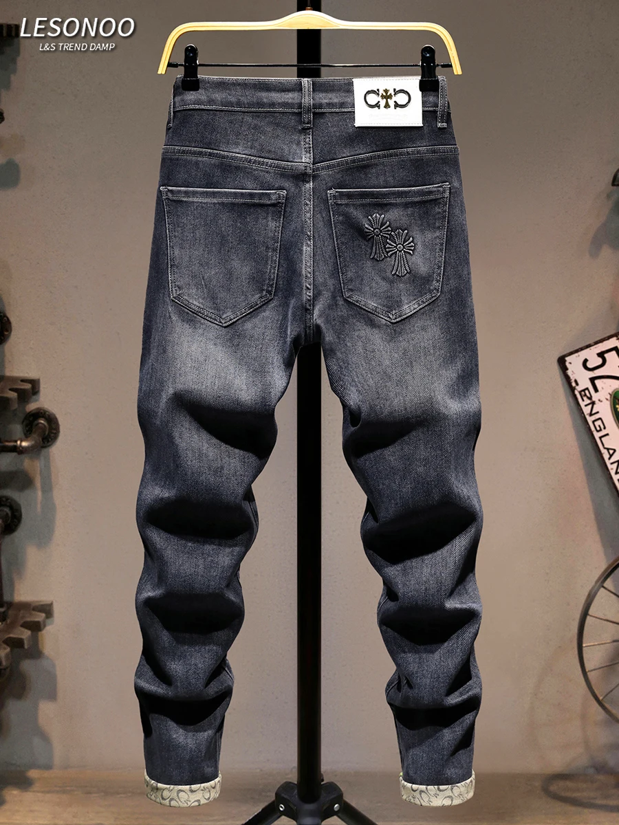 

Повседневные мужские джинсы Slim Fit, весенне-осенние, новые, эластичные, модные, универсальные, длинные брюки из хлопкового стрейч-денима