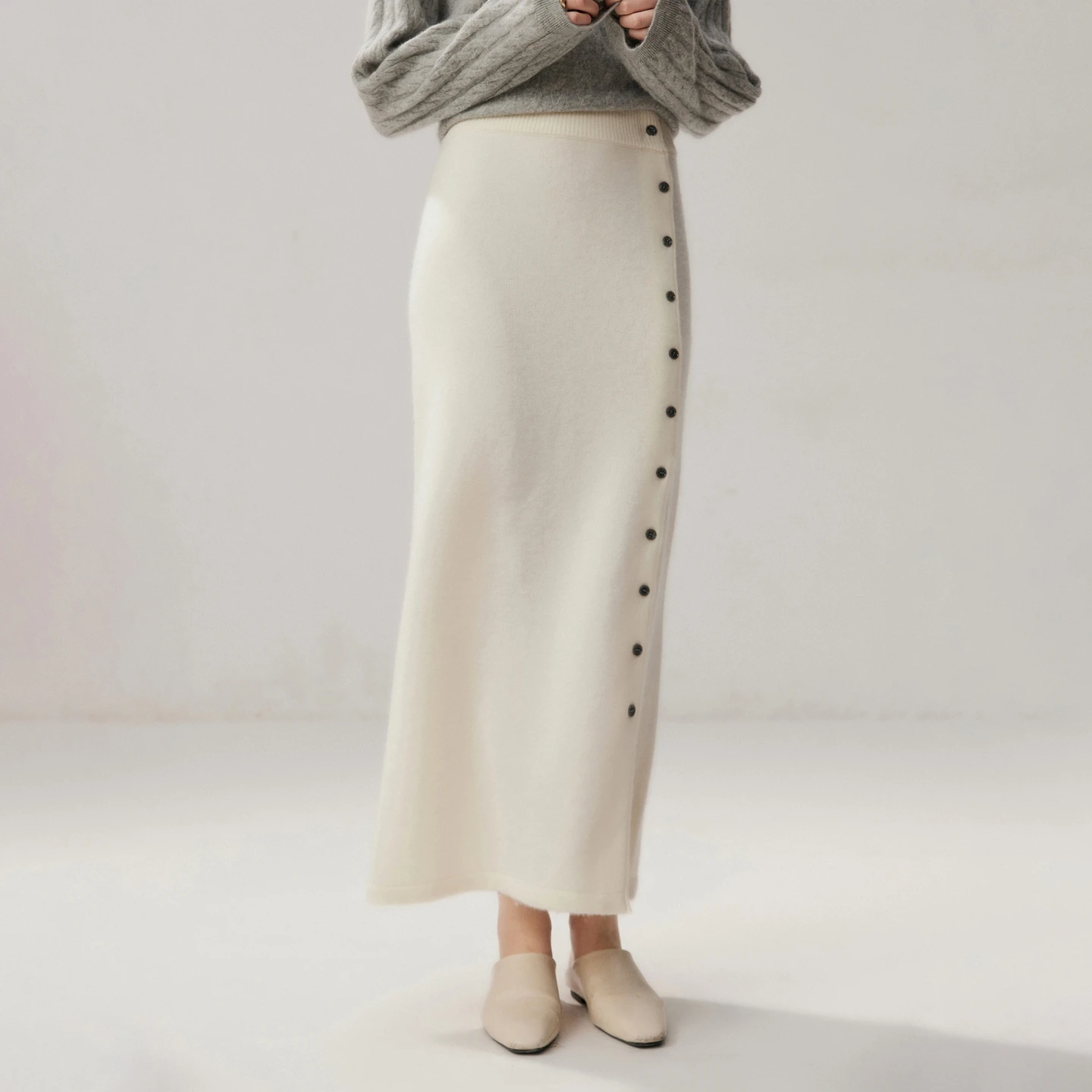 2026 Women's 100% Cashmere Skirt Autumn Winter Luxury A-line Skirt Cashmere Knit Skirt Grace Style Office Lady Buttons  Skirts
