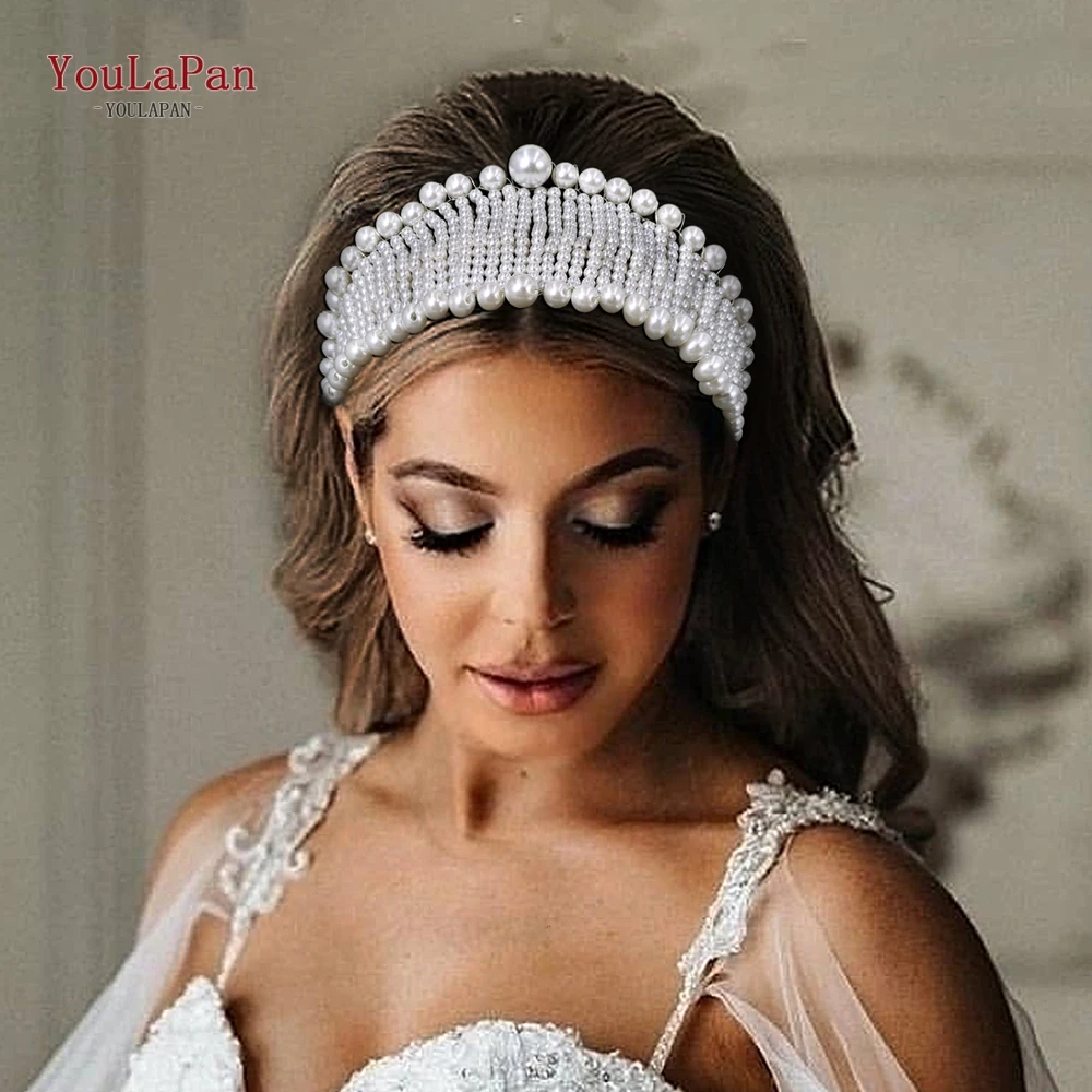 YouLaPan Bride White Color Pearl Headwear Handmade Women's Elegant Pearl Hair Hoop Headbands Weddings Events Ornaments HP656