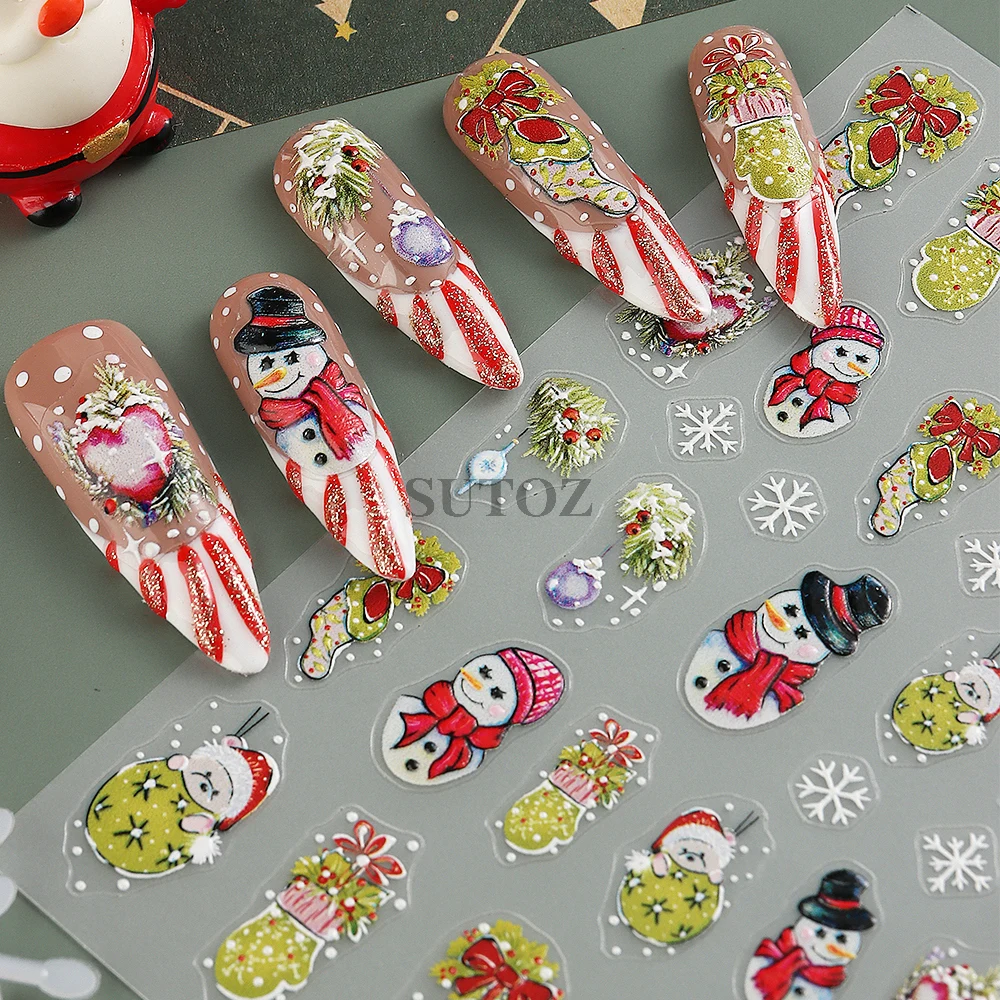 Santa Claus Nail Stickers Winter Christmas Design Nail Decals Cute Cartoon Deer Gingerbread Man Sliders New Year Manicure LEBPRO