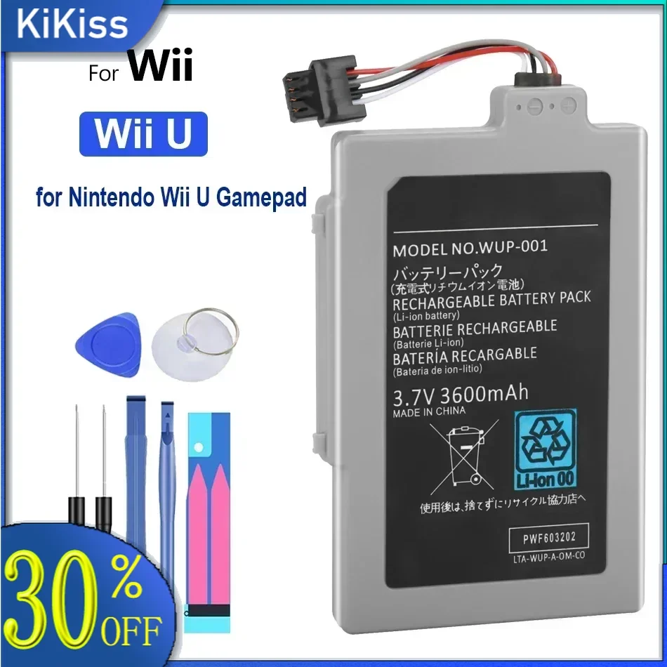 Li-ion Rechargeable Battery for Nintendo Wii U, Wireless Controller, Joystick Replacement Batteries, New, 3.7V, 3600mAh, ARR-002