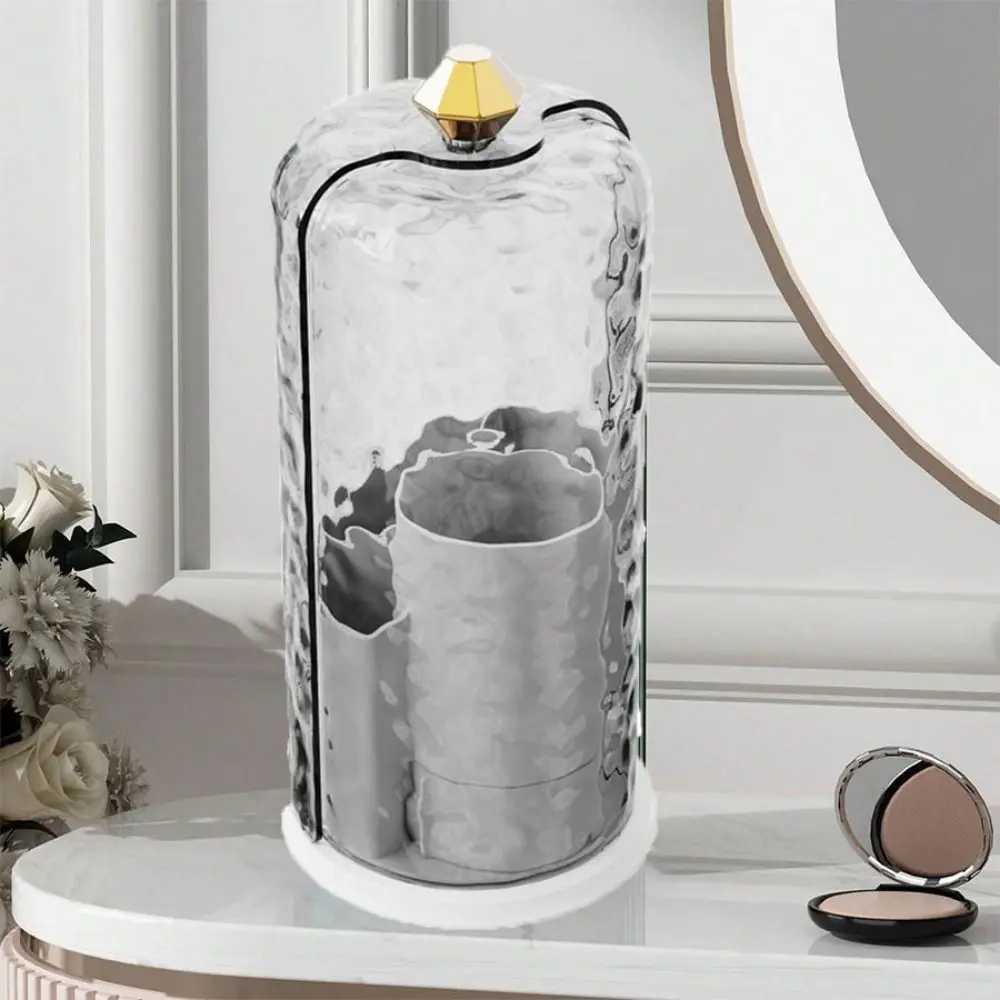 Plástico 360 °   Soporte giratorio para brochas de maquillaje, a prueba de polvo, con tapa, lápiz labial, cejas, caja de almacenamiento de cosméticos de gran capacidad