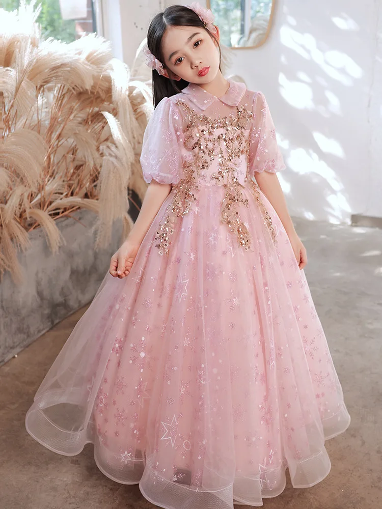 Gorgeous Party ball gown Flower girl Wedding Dress Children Pageant Gown Girls Princess long Dress Sequin Lace Girls Dress