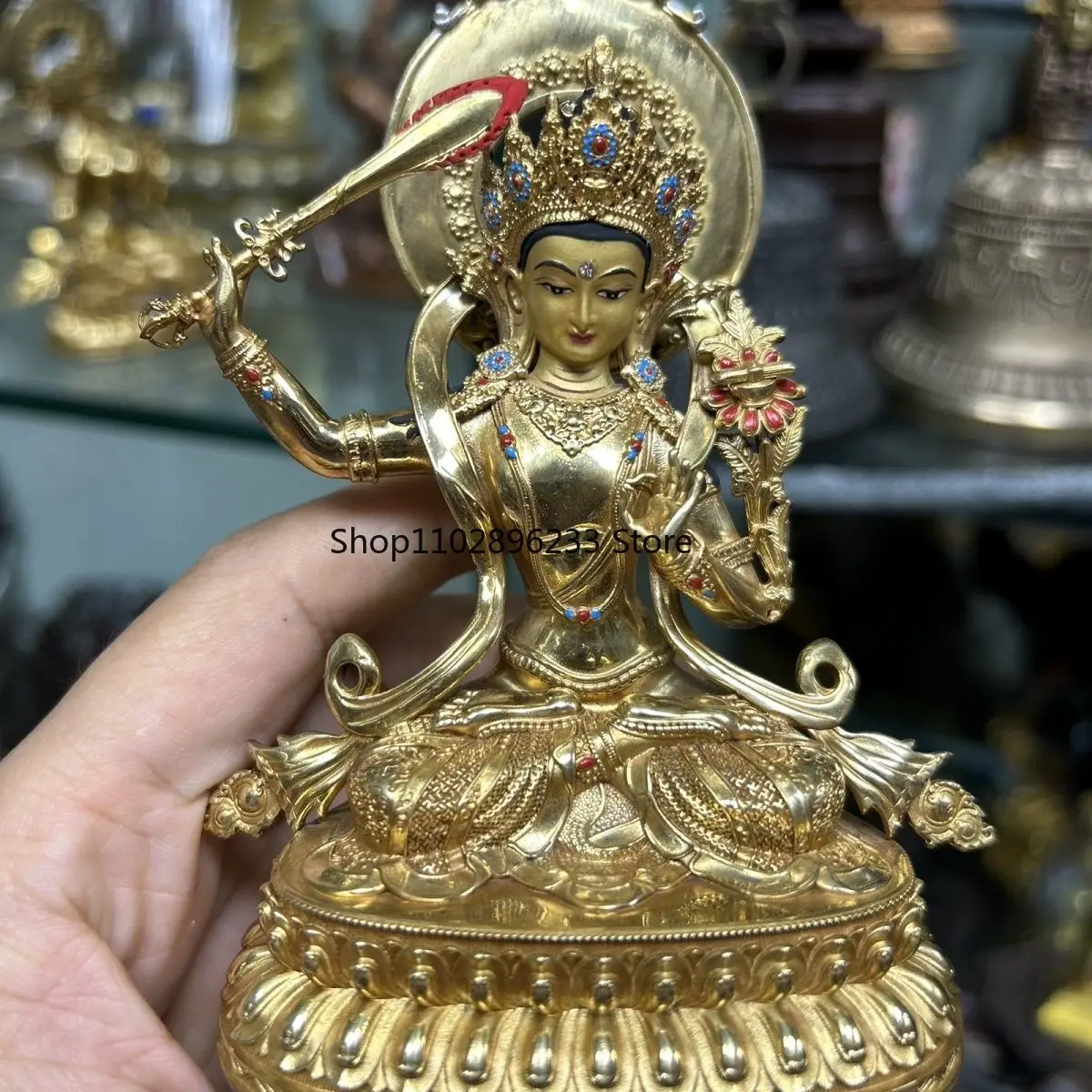 Taiwan Craft 12cm Brass Gilt Manjushri Buddha Statue