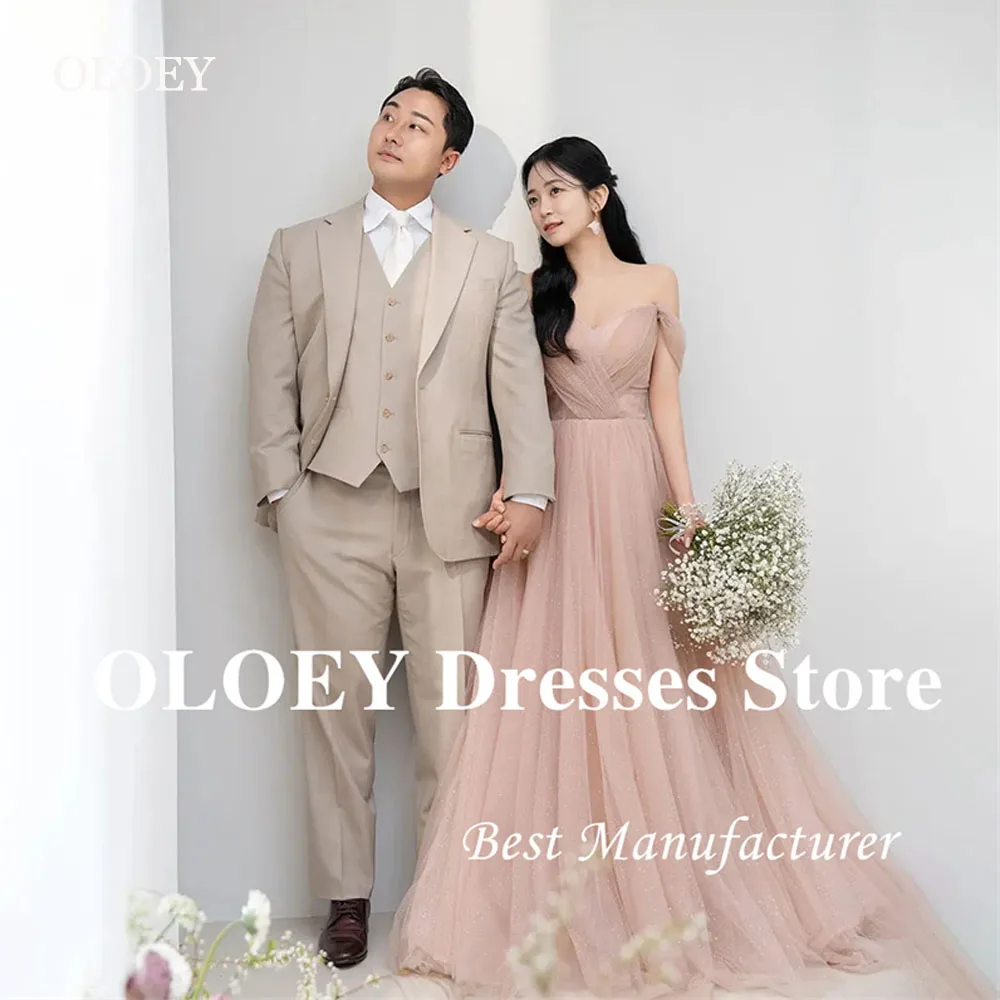 

OLOEY Elegant Off Shoulder Korea Wedding Dress Photo Shoot A Line Tulle Bridal Gown Evening Party Dresses customized