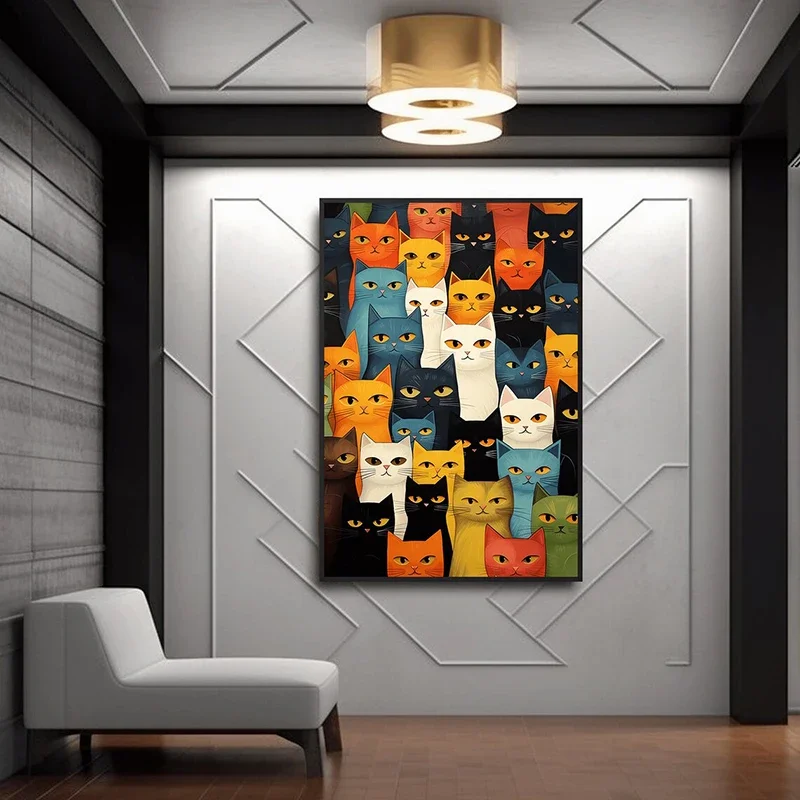 Cute Cats Canvas Painting Colorful Cats Wall Art Posters and Prints Abstract Animal Pictures For Living Room Home Decor Gifts