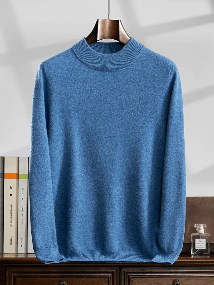 

Choice Autumn Winter Men Basic Cashmere Sweater Mock Neck Pullover 100% Cashmere Knitwear Soft Warm Comfy Cashmere Bottom Cloth