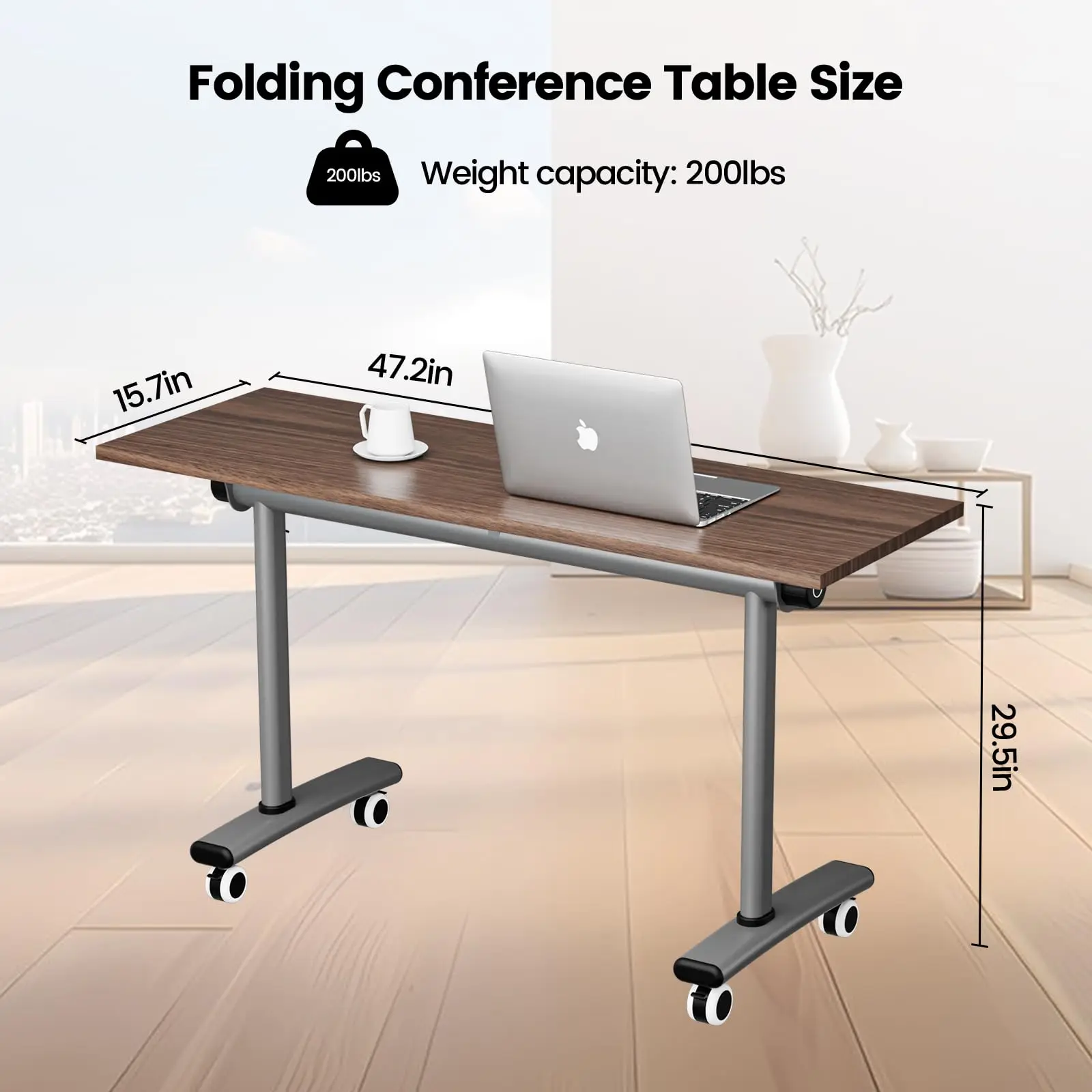 Foldable Flip Top Mobile Training Table with Locking Wheels - Rolling Conference Table for Office, Meeting, Training &