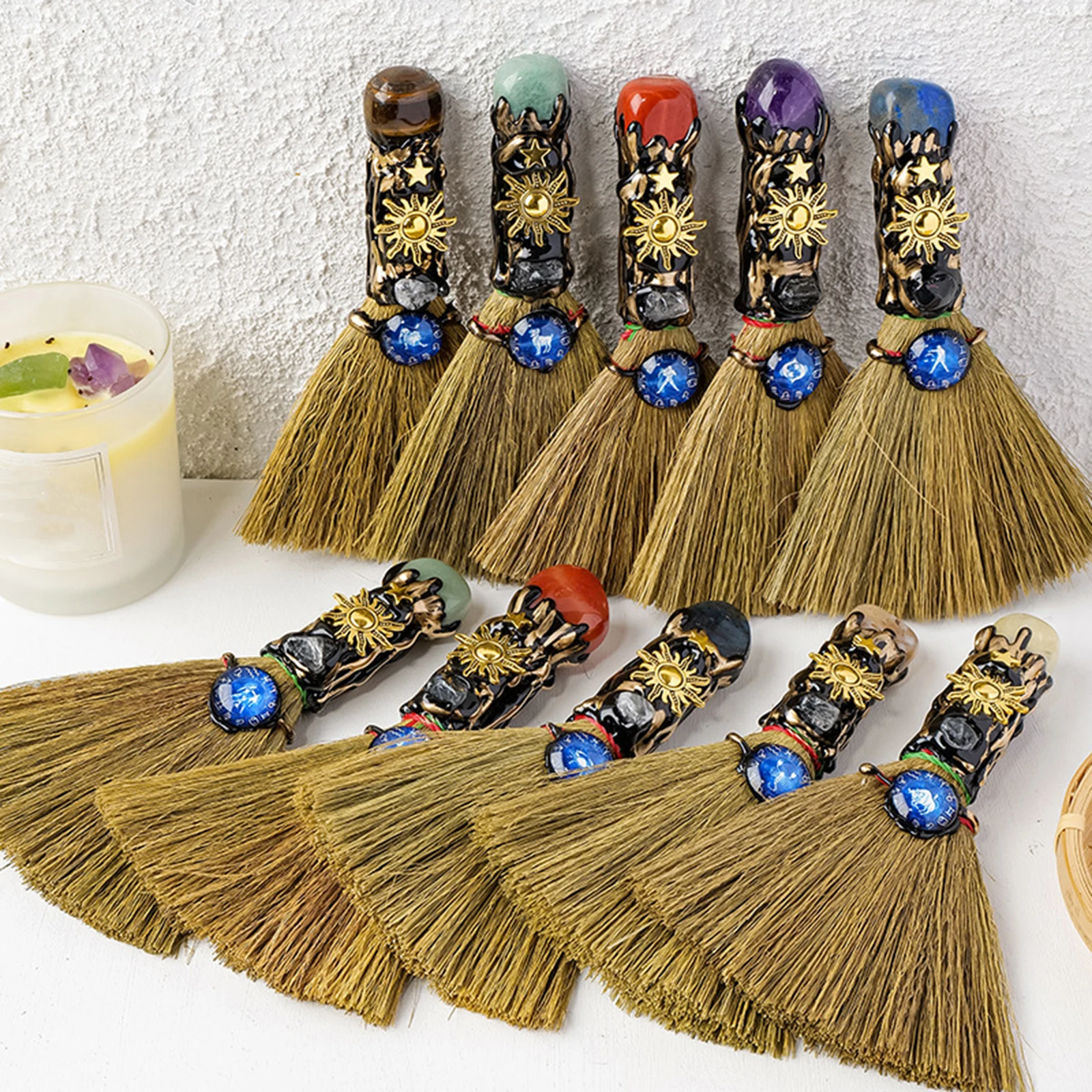 

Natural Crystal Stone Magic Witch Altar Broom Wicca Witchcraft Accessories Holiday Cosplay Accessories Gift for Friend