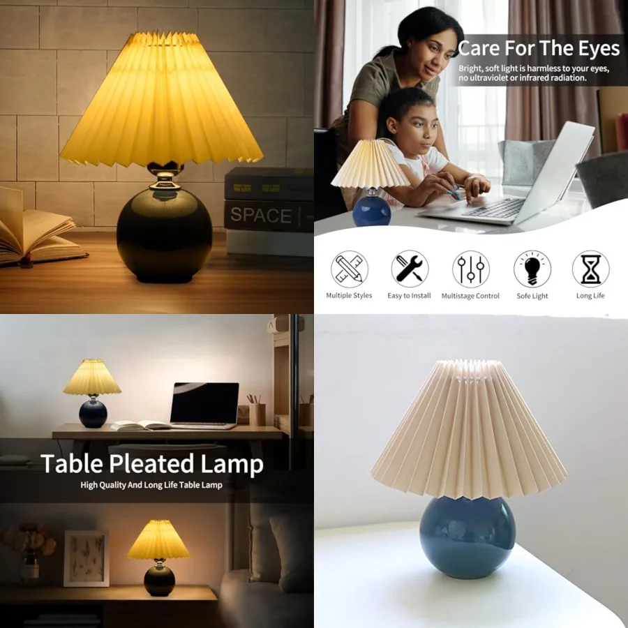 

Korean Pleated Table Lamp Inch DIY Ceramic Table Lamps for Living Room Home Deco Cute Lamp with Tricolor Led Bulb Beside Lamp…