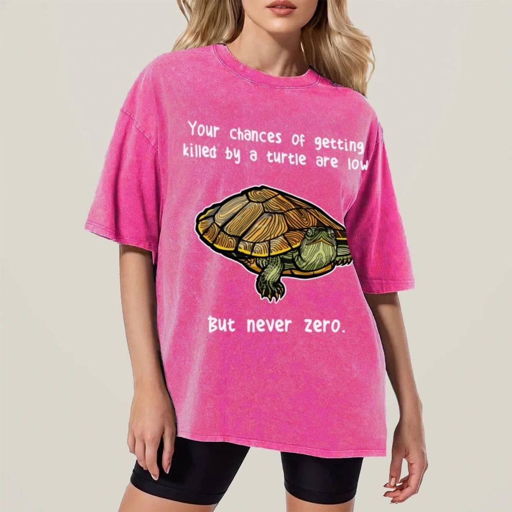 Your Chance Of Getting Killed By A Turtle Are Low But Never Zero Unisex Retro Shirt Funny Vintage Washed T-Shirt Top Tees