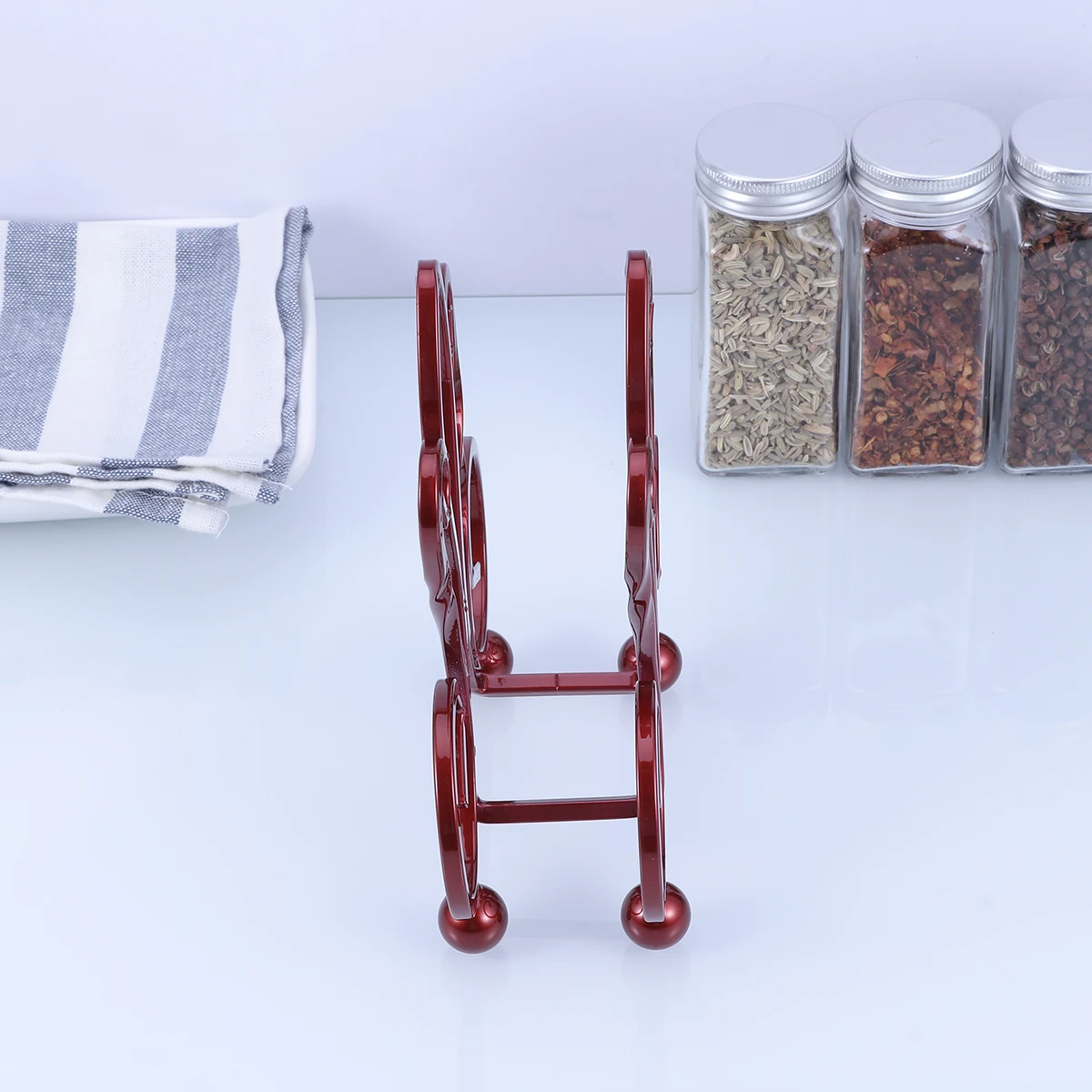 

Cutting Board Storage Rack Creative Hollow Design Red Steel Organizer for Cutting Boards Pots Lid Kitchen Shelf Storage Solution