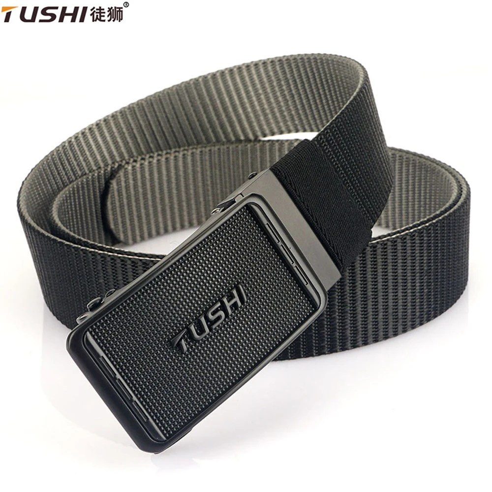 TUSHI Men's Belt Automatic Metal Buckle Webbing Outdoor Work Tactical Belt Toothless Automatic Buckle Casual Sports Canvas Belts