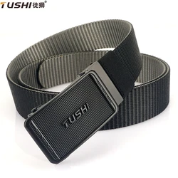 Tushi cinto masculino automático fivela de metal webbing trabalho ao ar livre cinto tático desdentado fivela automática casual esportes cintos de lona