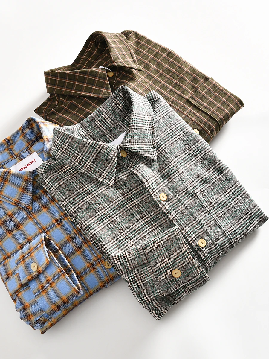 

Retro Japanese Style Long Sleeve Color Woven Plaid Casual Men's Shirt Spring Fashionable Loose Fit Versatile New Arrival