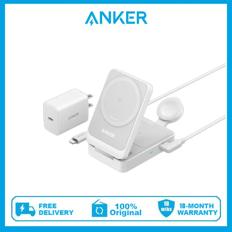 

Anker MagGo 3-in-1 Charging Station,Qi2 Certified 15W MagSafe-Compatible Wireless Charger Stand, Apple Watch Charger for MagSafe