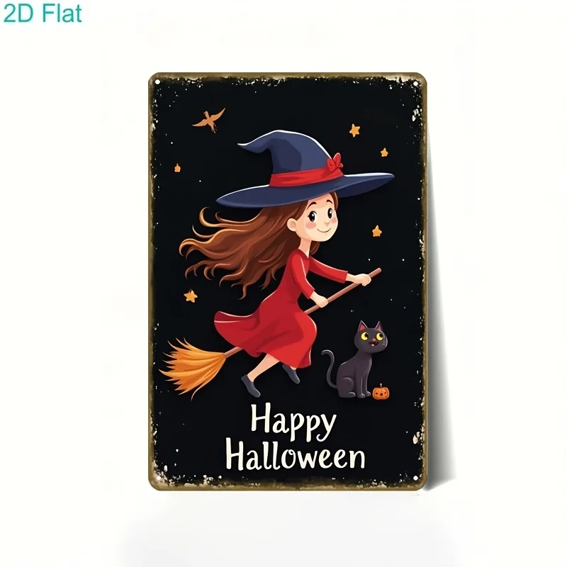 CIFBUY Retro Metal Tin Sign Witch Broomstick Halloween Decor Aluminum Wall Art Waterproof Durable for Home Bar Cafe Garden Party