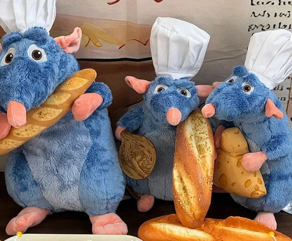 

Новая плюшевая игрушка Disney Ratatouille Remy Rat с ложкой, сыром, хлебом, белой шляпой