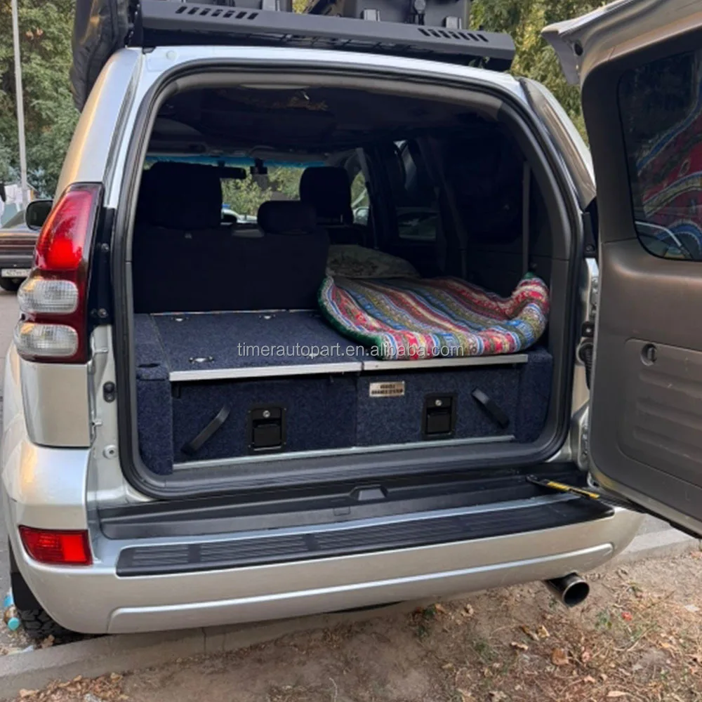 For 4X4 Offroad Suv Trunk Rear Bed Fridge Slider Durable Twin Drawer System With One Sliding Top And Side Wings For LC120 GX470