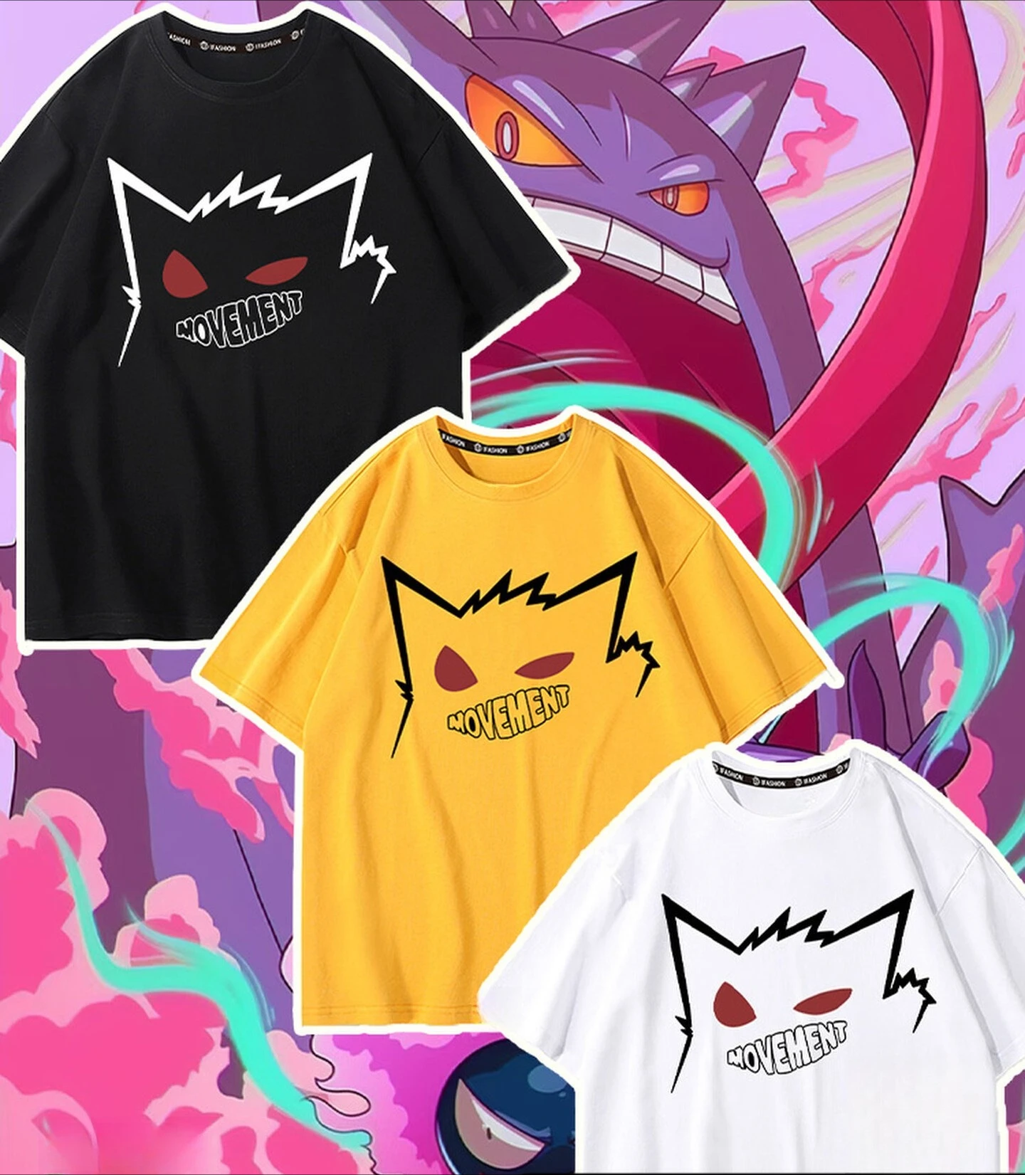 

Pokémon Gengar Printing Tee Pure Cotton T-shirt Men's 2026 Summer Fashion Oversize Street Casual Y2K Tops Streetwear Clothing