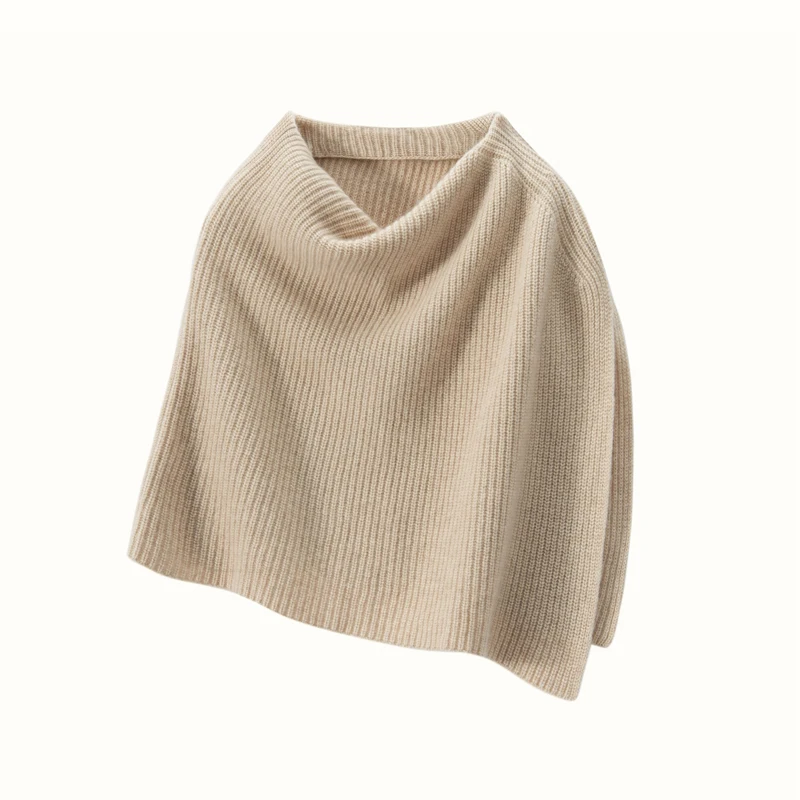 2024 New Women 100% Cashmere Short Poncho O-neck Shawl Wraps Thick Ribs Knitted Accessories Cape Soft Scarf Neck Warmer Cappa