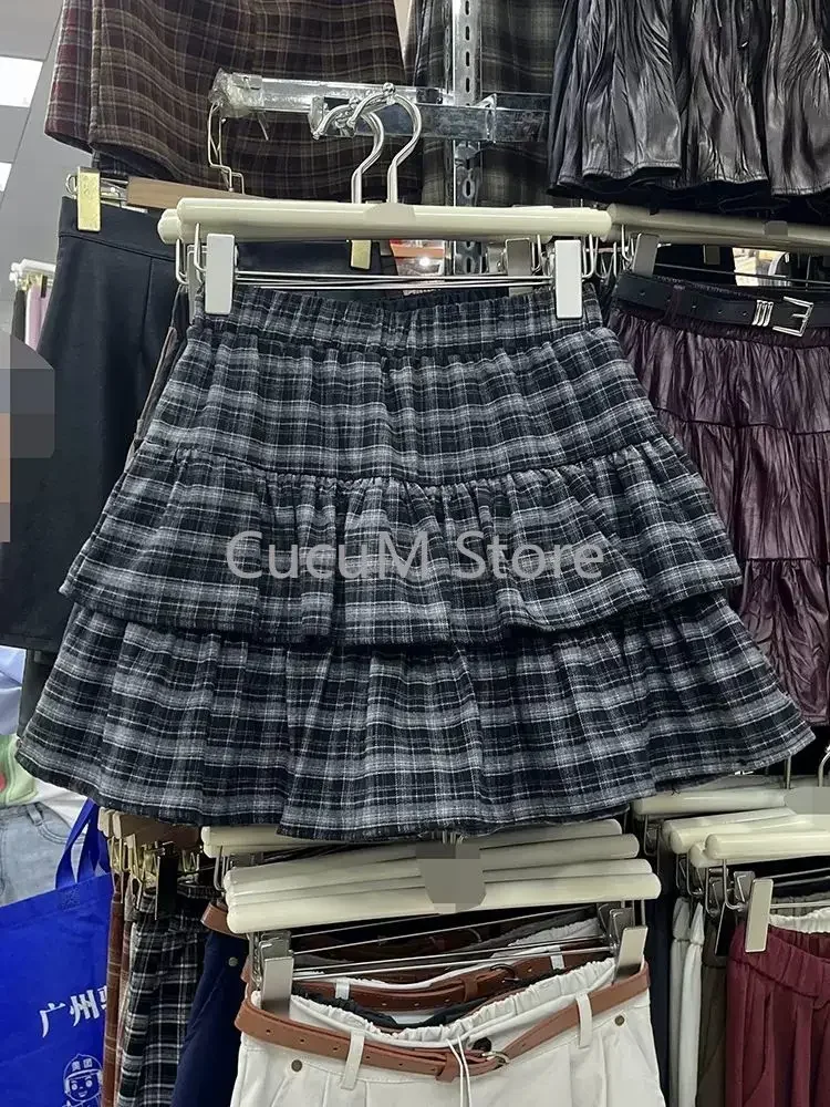 Japanese Y2k Cute Ruffled Plaid Skirt Punk Rock Subculture Cake Skirts Japanese Preppy Style Casual New 2026 Women Skirts