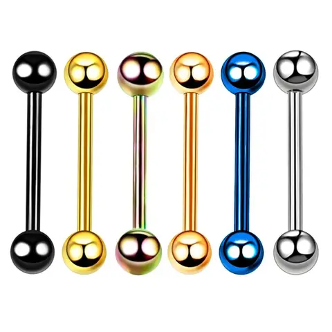Ensemble de bijoux de piercing, 6 pièces, 14g, 1.6mm, comparateur de couleur noire 16mm, barre de langue en acier, 6mm, boule, continents, anneau, corps
