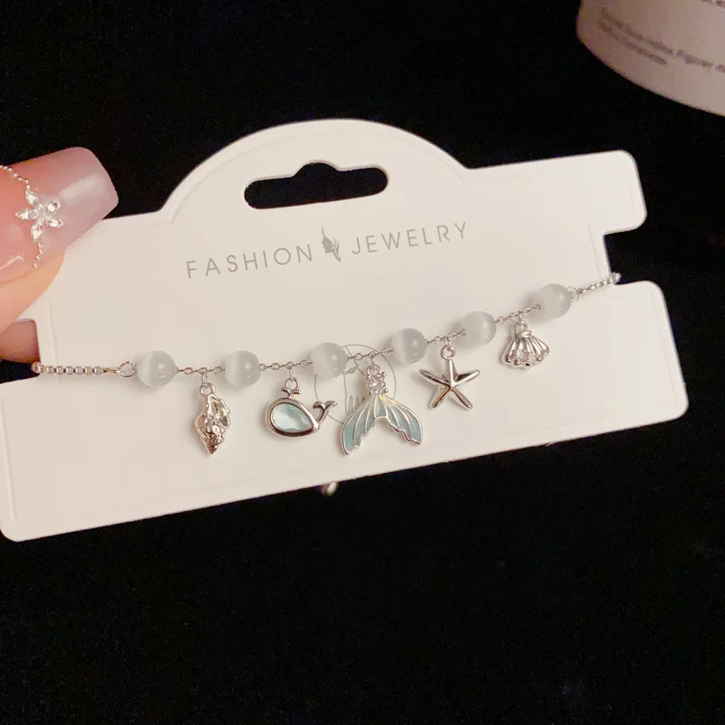 Seaside Conch Shell Starfish Fish Tail Beaded Charm Bracelet Niche Luxury Minimalist Versatile Design 14k Gold Plated Jewelry