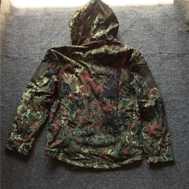 German Flecktarn Camo Uniform Jungle Softshell Jacket TAD-fit Fleece Hooded Trench Coat