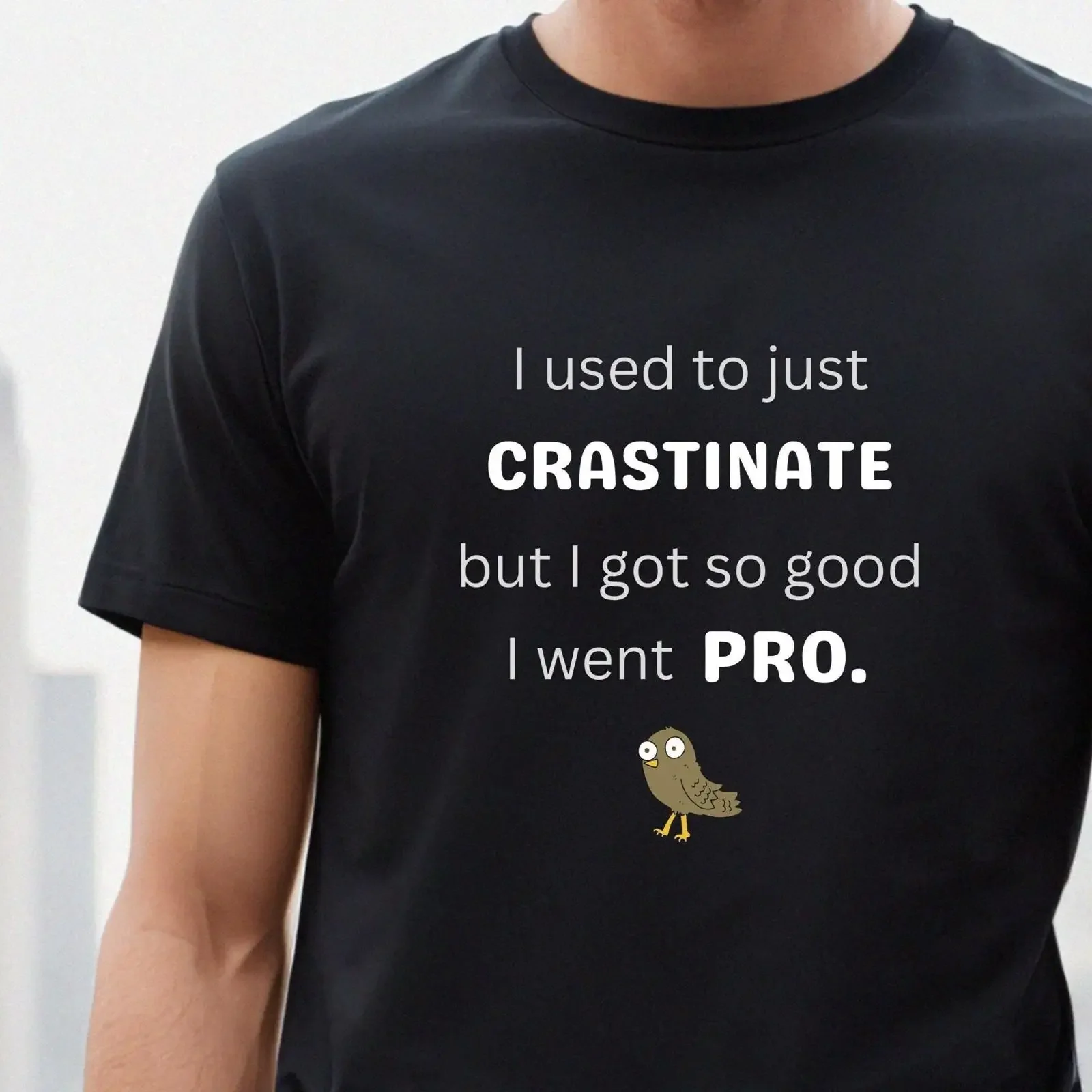 Funny Procrastinate I Went Pro Sarcastic Quote Cute Bird T Shirt Casual Icebreaker Humor  vintage Washed graphic Comfortable