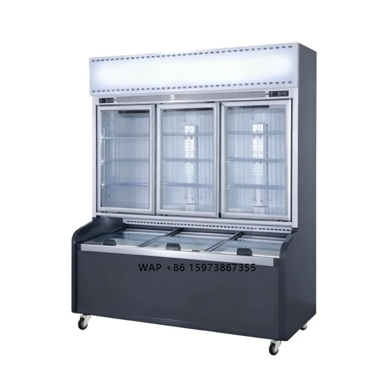 Supermarket Display Freezer Frozen Food Commercial Glass Door Chiller Double Showcase Child and Mother Refrigerators