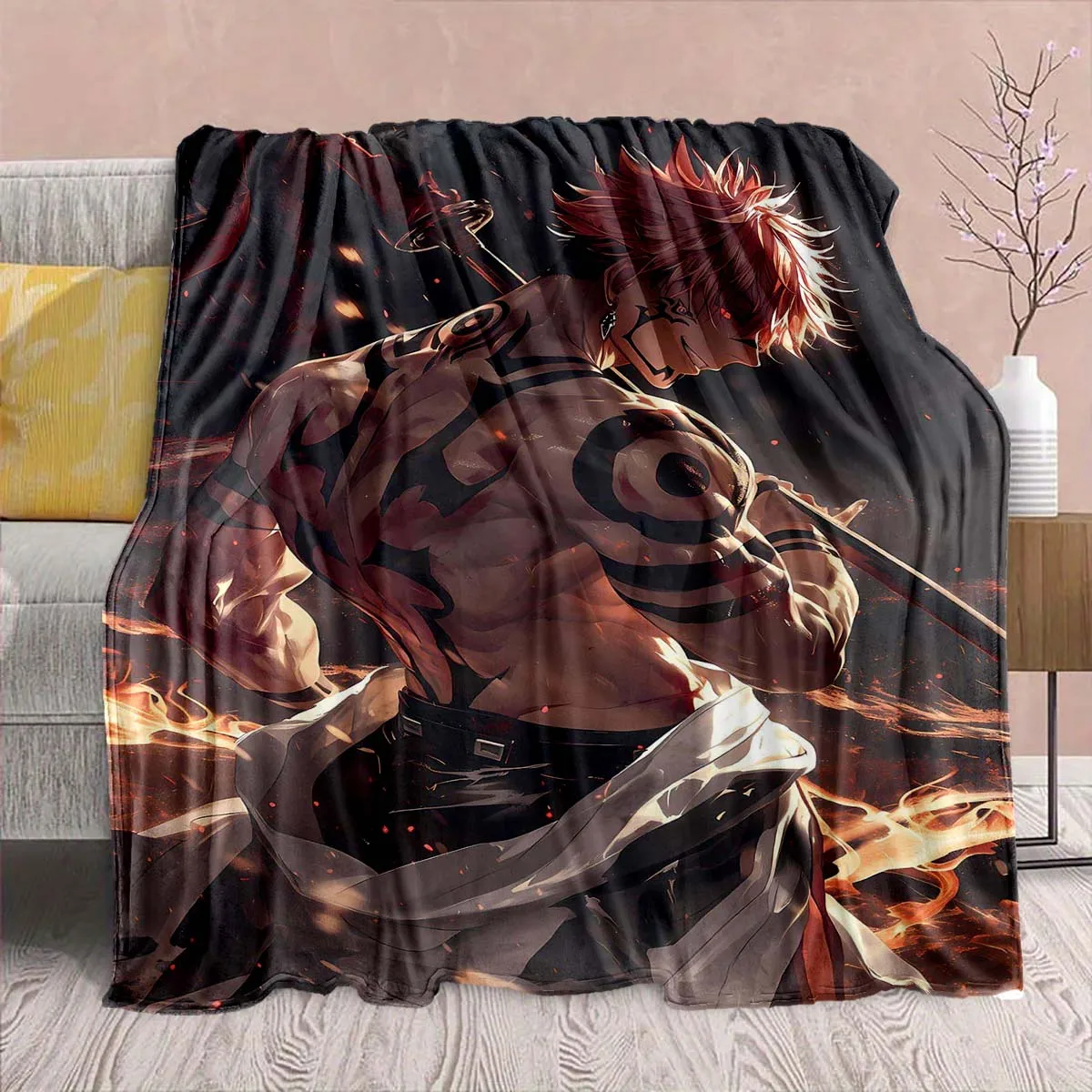 Jujutsu Kaisen Anime-Flanelldecke – weich, warm, perfekt für Sofa, Bettwäsche, Camping, Reisen, Büro, Heimdekoration – QJY