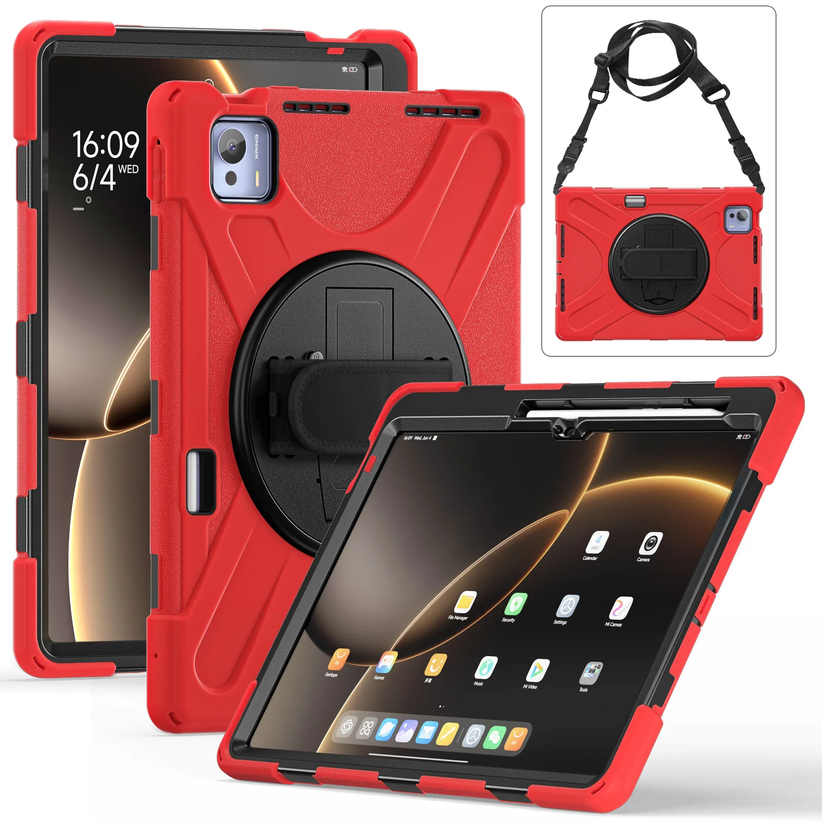 حافظة متينة لهاتف Xiaomi Pad 7 Ultra 2025 14.0 بوصة 360 درجة غطاء عالي التحمل مع حزام اليد والكتف 3 طبقات