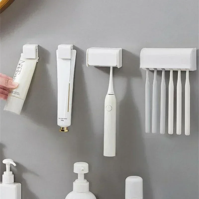 

Toothbrush Holder Punch-free Wall-mounted Toothpaste Holder Toothpaste Storage Rack Holders Bath Organizer Bathroom Accessories