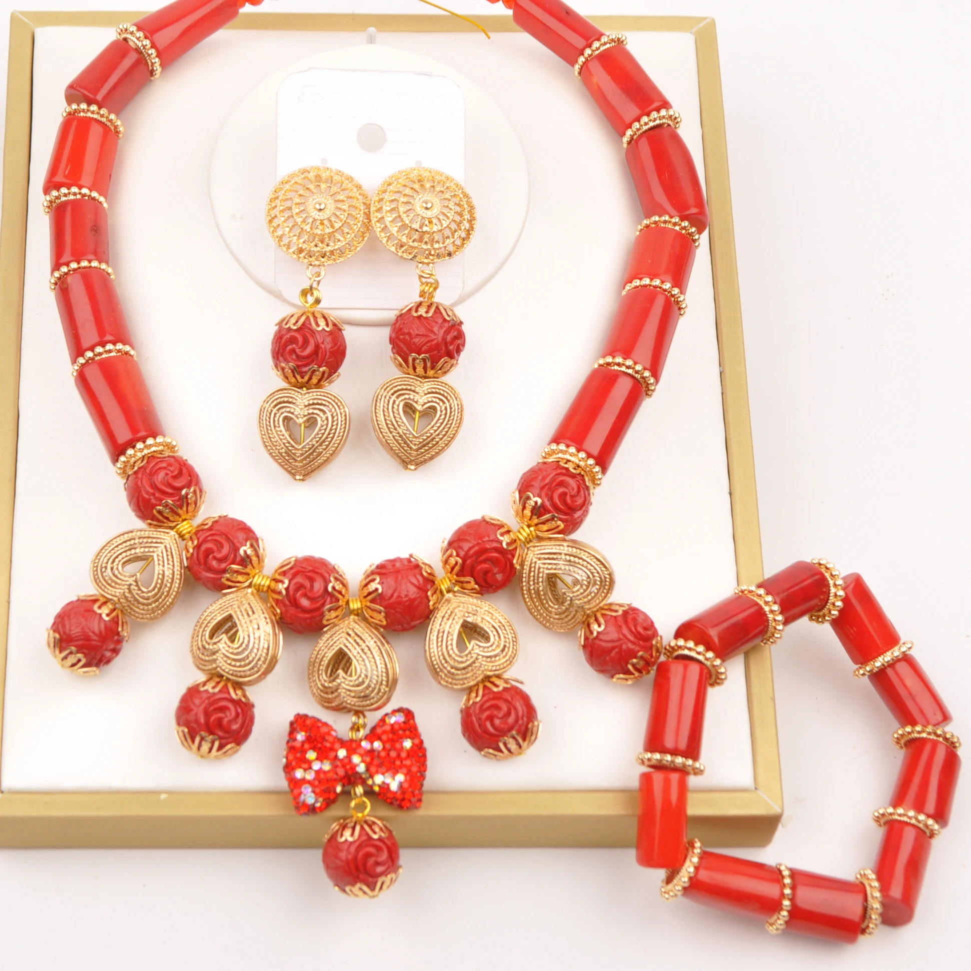 

Fashion African Necklace 18inches Red Coral Beads Jewelry Sets