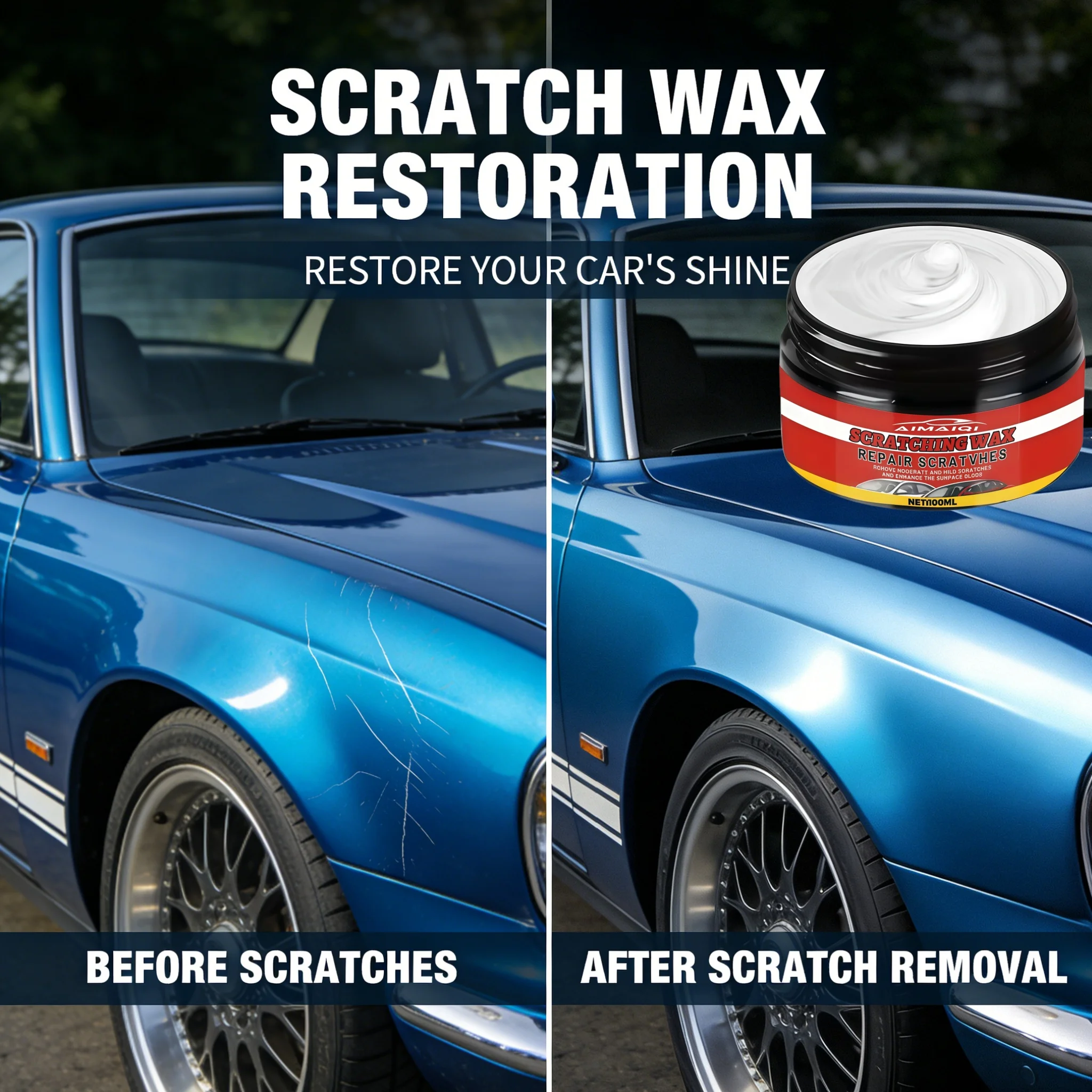 Car Scratch Repair Wax - Effective Paint Scratch Remover for Vehicles, Restores Gloss & Fixes Minor Scratches for All Car Surfac