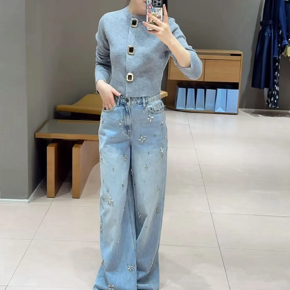 

Ele round Ne Long Sve ort Knitted Cardigan Women's Faion Autumn Winter Bright Tead Woolen Open Cardigan