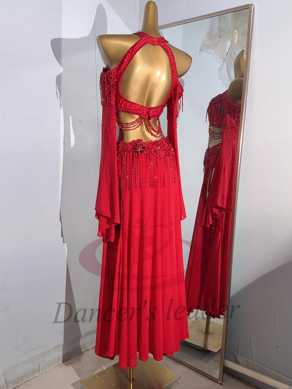 Traje de dança do ventre ab pedra feminino adulto crianças high-end personalizado grande flor vermelha samba desempenho vestido